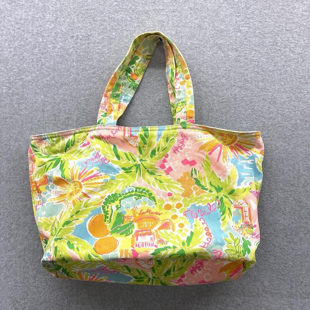 Lilly Pulitzer Sunshine State Palm Beach Tote Canvas Key Largo Large Bag Florida - Picture 2 of 11
